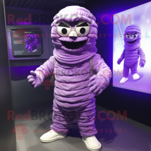 Purple Mummy mascot costume character dressed with a Parka and Cufflinks