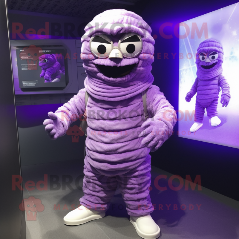 Purple Mummy mascot costume character dressed with a Parka and Cufflinks Purple Mummy mascot costume character dressed with a Parka and Cufflinks