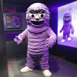 Purple Mummy mascot costume character dressed with a Parka and Cufflinks