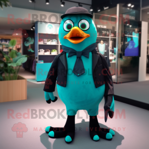 Teal Blackbird mascot costume character dressed with a Suit and Anklets