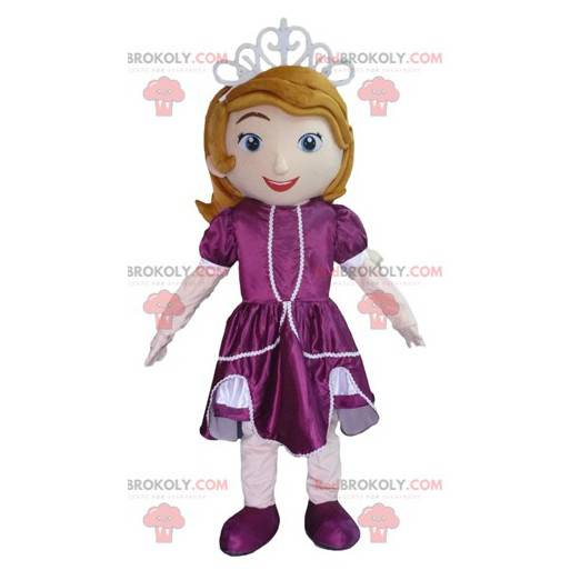 Mascotte de princesse avec une robe violette - Redbrokoly.com