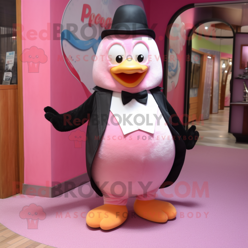 Pink Penguin mascot costume character dressed with a Trousers and Bow ties