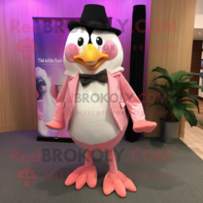 Pink Penguin mascot costume character dressed with a Trousers and Bow ties