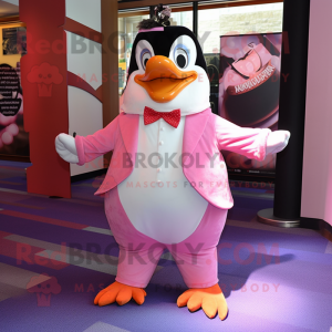 Pink Penguin mascot costume character dressed with a Trousers and Bow ties