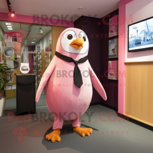 Pink Penguin mascot costume character dressed with a Trousers and Bow ties