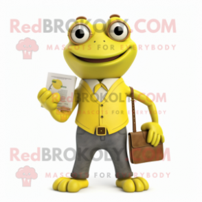 Yellow Frog mascot costume character dressed with a Henley Tee and Wallets