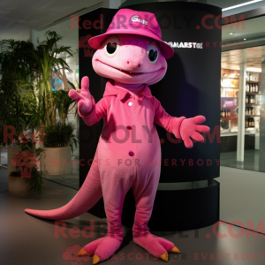 Maskotkarakter av en rosa...