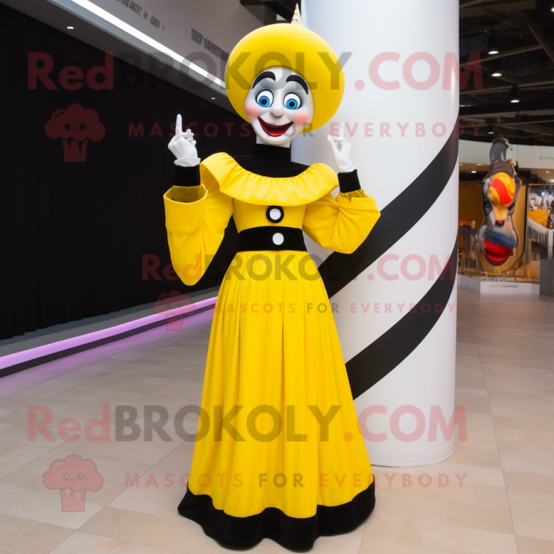 Yellow Mime mascot costume character dressed with a Evening Gown and Rings