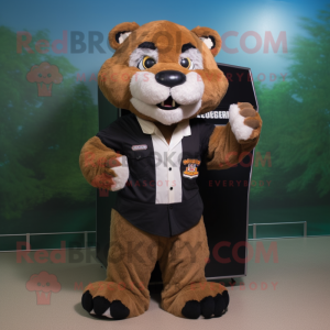 Black Saber-Toothed Tiger mascot costume character dressed with a Button-Up Shirt and Cummerbunds