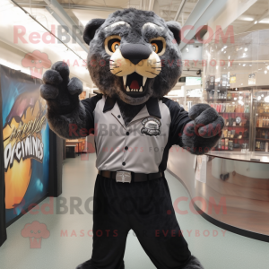 Black Saber-Toothed Tiger mascot costume character dressed with a Button-Up Shirt and Cummerbunds