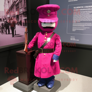Magenta Civil War Soldier mascot costume character dressed with a Wrap Skirt and Cummerbunds