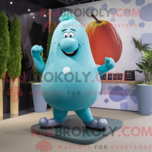 Maskotkarakter af en cyan...