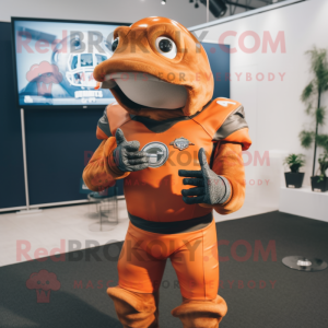 Rust American Football Helmet mascot costume character dressed with a Turtleneck and Lapel pins