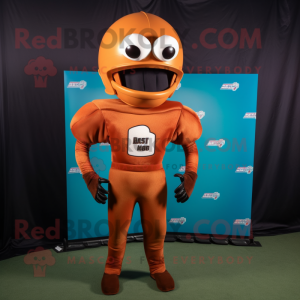 Rust American Football Helmet mascot costume character dressed with a Turtleneck and Lapel pins