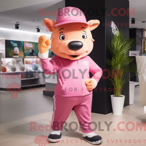 Maskotkarakter av en rosa...