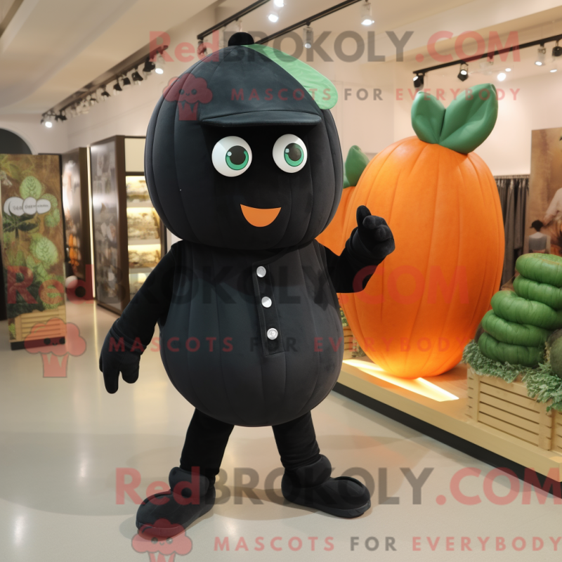 Característica de uma máscara de melão preto com macacão e luer - Mascotes de melão - REBROKO_382067 - RedBrokoly.com