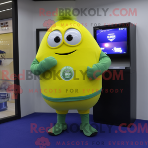 Maskotfigur af en citrongul...
