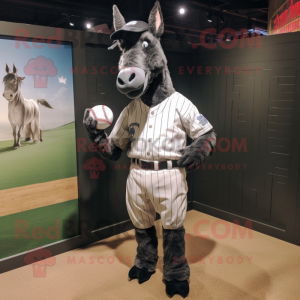 Black Donkey mascot costume character dressed with a Baseball Tee and Tie pins