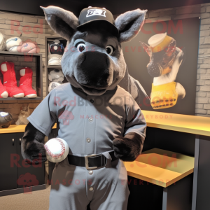 Black Donkey mascot costume character dressed with a Baseball Tee and Tie pins