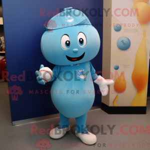 Maskotfigur af en cyan...
