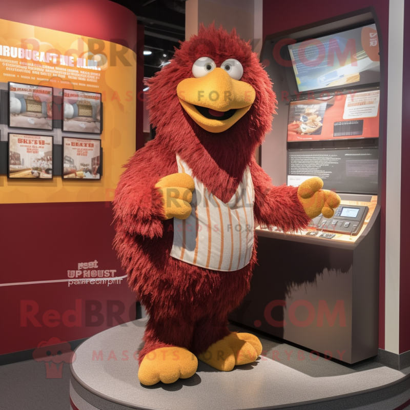 Maroon Chicken Parmesan mascot costume character dressed with a Cover-up and Handbags