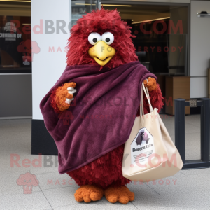 Maroon Chicken Parmesan mascot costume character dressed with a Cover-up and Handbags