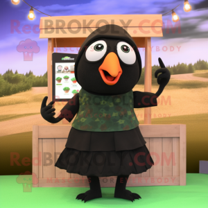 Olive Blackbird mascot costume character dressed with a Pencil Skirt and Bracelets