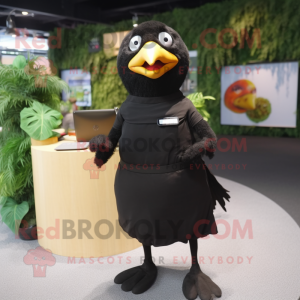 Olive Blackbird mascot costume character dressed with a Pencil Skirt and Bracelets