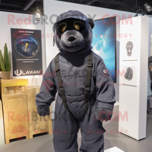 nan Navy Seal mascot costume character dressed with a Dungarees and Brooches