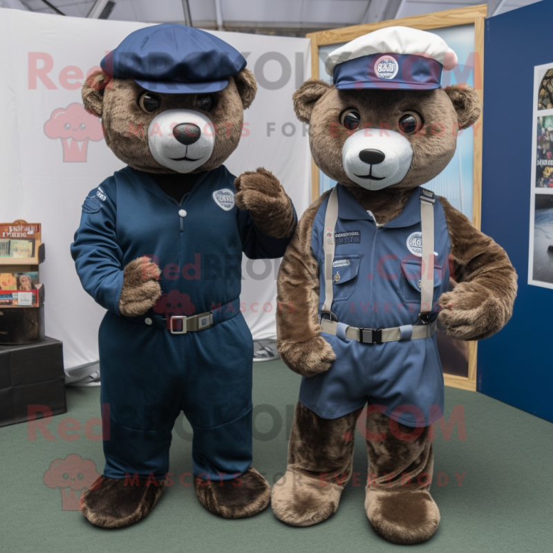 nan Navy Seal mascot costume character dressed with a Dungarees and Brooches