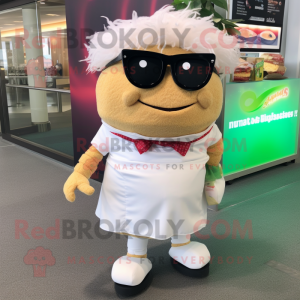 White Pulled Pork Sandwich mascot costume character dressed with a Mini Skirt and Sunglasses