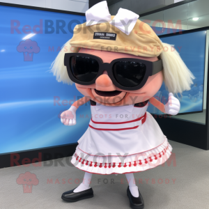 White Pulled Pork Sandwich mascot costume character dressed with a Mini Skirt and Sunglasses