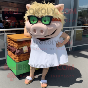 White Pulled Pork Sandwich mascot costume character dressed with a Mini Skirt and Sunglasses