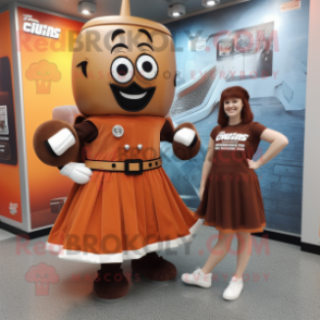 Rust Guinness mascot costume character dressed with a Mini Skirt and Shoe clips