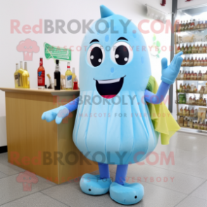 Sky Blue Cucumber mascot costume character dressed with a Cocktail Dress and Shoe laces