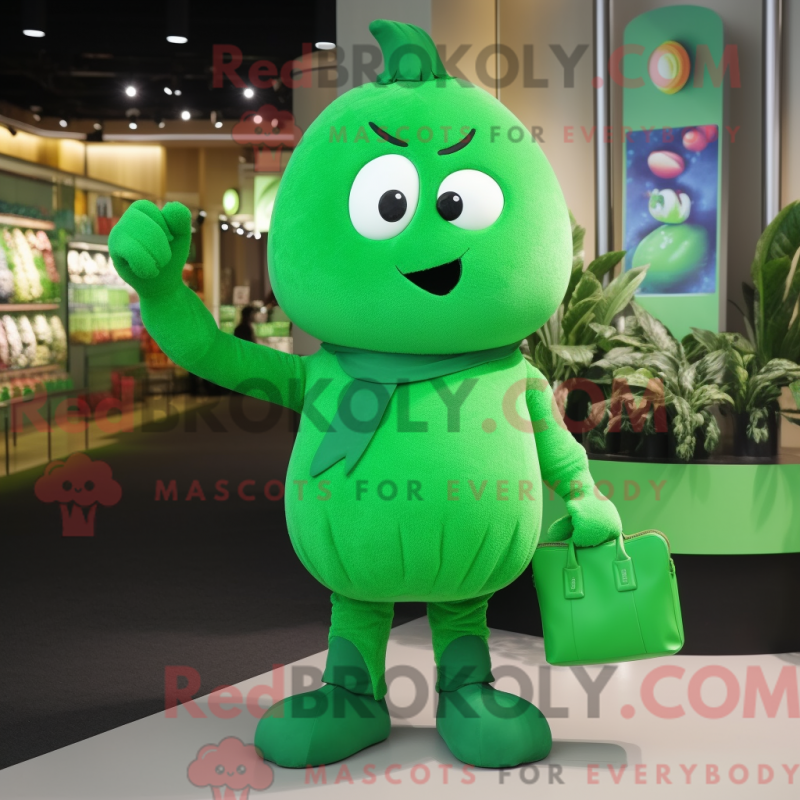 Característica de máscara de uma jaqueta verde com capuz e macacão - Mascotes Feijão Verde - REBROKO_382705 - RedBrokoly.com