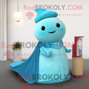Maskotkarakter af en cyan...
