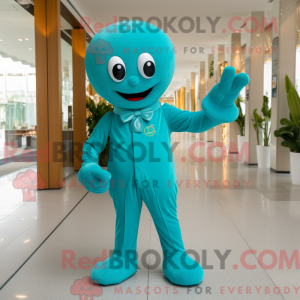 Fantasia de mascote de champanhe turquesa com macacão e luvas - Mascotes de champanhe - REBROKO_382730 - RedBrokoly.com