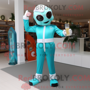 Fantasia de mascote de champanhe turquesa com macacão e luvas - Mascotes de champanhe - REBROKO_382731 - RedBrokoly.com