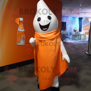Orange Bottle Of Milk mascot costume character dressed with a Wrap Skirt and Lapel pins
