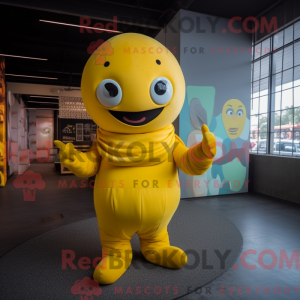 Maskot karakter af en gul...