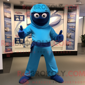 Característica da máscara de uma máscara ninja azul com culotes e bandagens - Mascotes ninjas - REBROKO_382791 - RedBrokoly.com