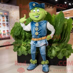 Maskot karakter af en blå...
