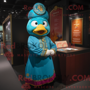 Maskot karakter af en cyan...