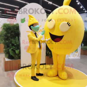 Lemon Yellow Engagement Ring mascot costume character dressed with a Trousers and Hair clips