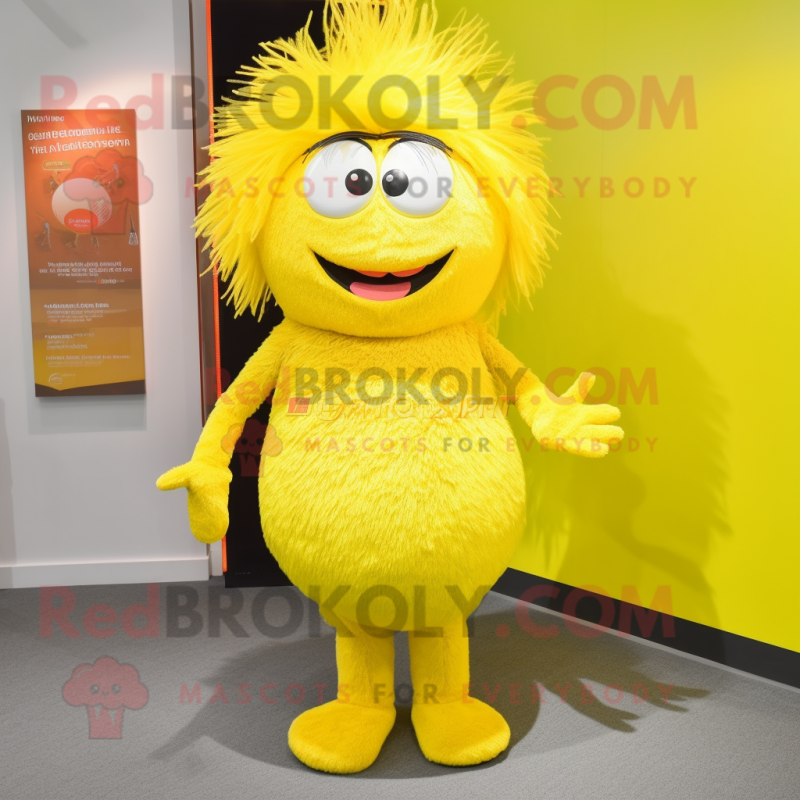 Lemon Yellow Engagement Ring mascot costume character dressed with a Trousers and Hair clips