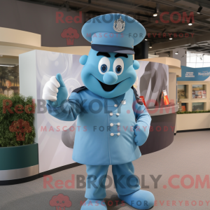 Maskotkarakter af en cyan...