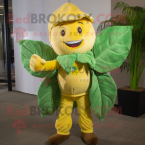 Yellow Beanstalk mascot costume character dressed with a Corduroy Pants and Wraps