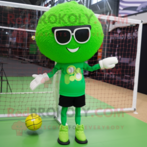 Green Volleyball Net mascot costume character dressed with a Leggings and Sunglasses