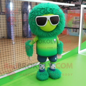 Green Volleyball Net mascot costume character dressed with a Leggings and Sunglasses